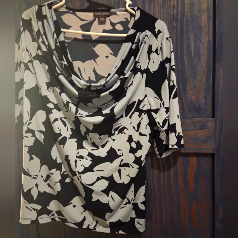 Covington Blue Cowel neck 3/4 Sleeve Blouse